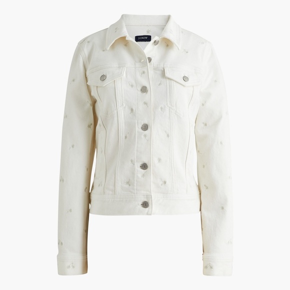 J. Crew Factory Ivory Embroidered Classic Denim Jacket Women’s Size Small NEW - Picture 1 of 7